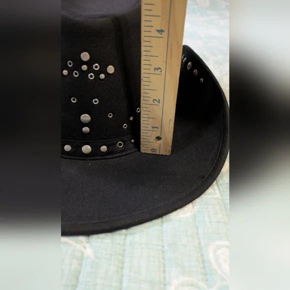 Black Jeans Studded, Light Weight, Women's Cowboy Hat With Side Snap Buttons. - Picture 4 of 12